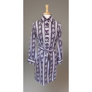 Vintage 60s Shirtwaist Dress Cotton Purple Floral Striped Belt size 12